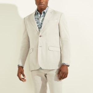 Linen-Blend Single Breasted Blazer - Beige