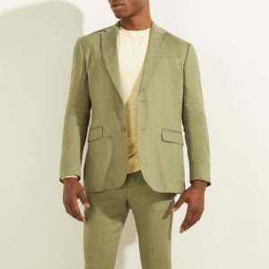 Linen-Blend Single Breasted Blazer - Green