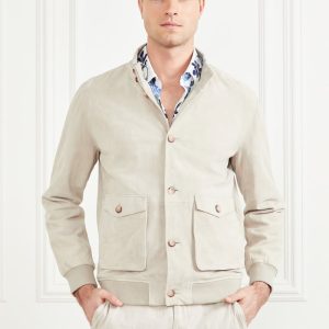 Suede Leather Flight Jacket - Beige