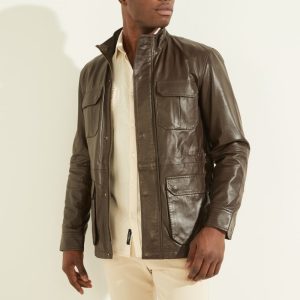 Leather Field Jacket - Brown