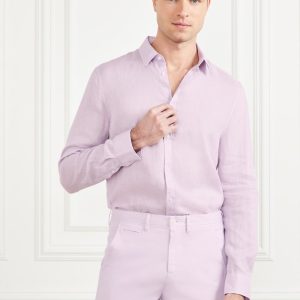 Linen Italian Notched Cuff Shirt - Purple