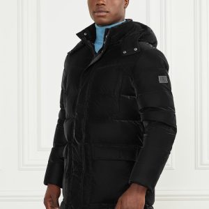 Long Down Hooded Jacket - Black