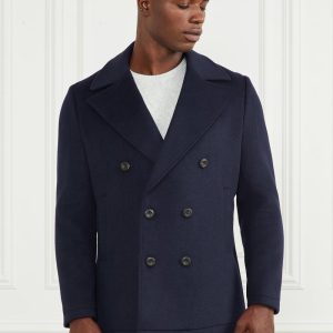 Notched Wool-Blend Peacoat - Blue