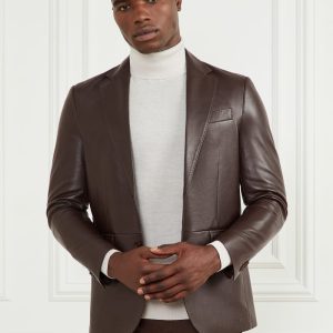 Steve Notched Leather Blazer - Brown