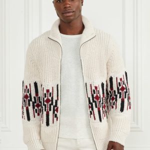 Jacquard High Neck Cardigan - White