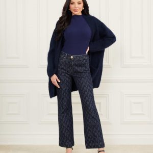 Bea Monogram Print Denim Pant - Blue