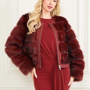Arielle Cropped Faux-Fur Jacket - Red