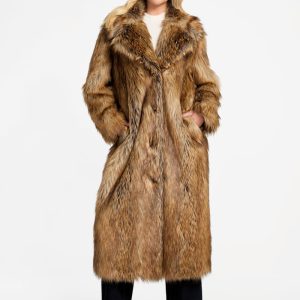 Stephanie Long Faux-Fur Coat - Yellow