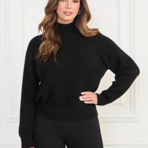 Denise Mock-Neck Ribbed Sweater - Black