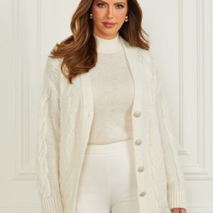 Ginny Cable-Knit Sweater Cardigan - White