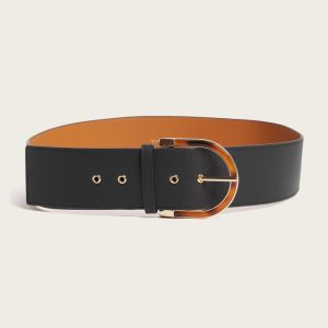 Tortoiseshell Buckle Leather Belt - Black