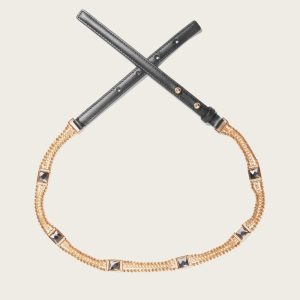 Leather & Rhinestone Chain Belt - Black