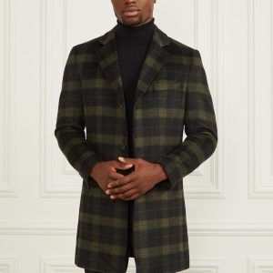 Single Breasted Plaid Coat - Black