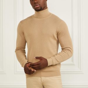 Turtleneck Wool-Blend Ribbed Sweater - Beige