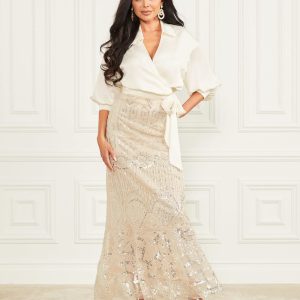Crystals Embroidered Skirt - Neutral