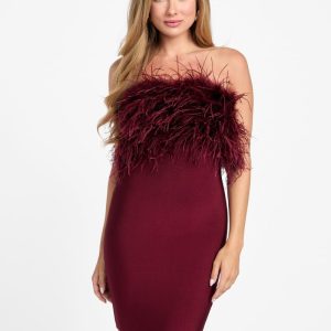 Evita Feather Bandage Dress - Red