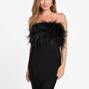 Evita Feather Bandage Dress - Black