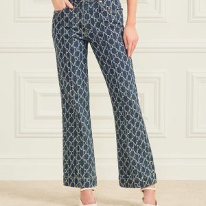 Bea Monogram Denim Pant - Blue