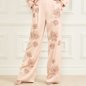 Gwen Embroidered Flower Pant - Beige