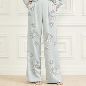 Gwen Embroidered Flower Pant - Grey
