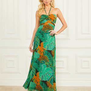 Amazon Leaf Silk Maxi Dress - MultipleColors