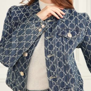 Bea Monogram Denim Trucker Jacket - Blue