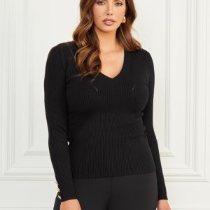 Eco Isa V-Neck Sweater Top - Black