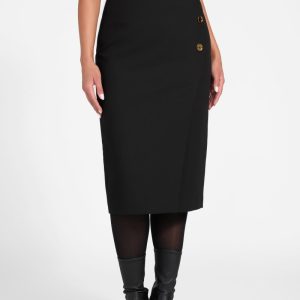 Dalia Buttons Midi Skirt - Black