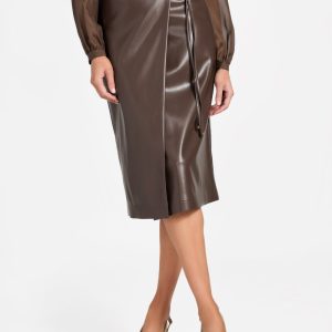Gladys Faux-Leather Wrap Skirt - Brown