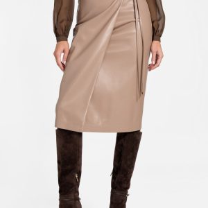 Gladys Faux-Leather Wrap Skirt - Brown