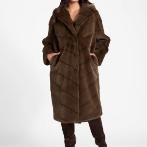 Maya Longline Faux-Fur Coat - Brown