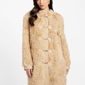 Rachel Faux-Fur Midi Coat - Beige