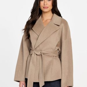 Ella Belted Short Coat - Beige