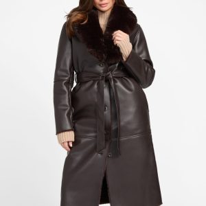 Zoey Faux-Leather Coat - Brown