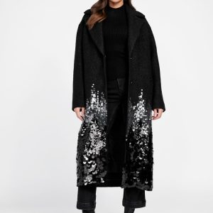 Vicky Sequin Knit Coat - Black