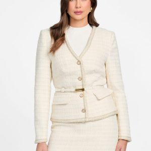 Eco Sue Belted Bouclé Blazer - White