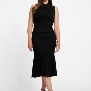 Agathe Mock Neck Sweater Top - Black