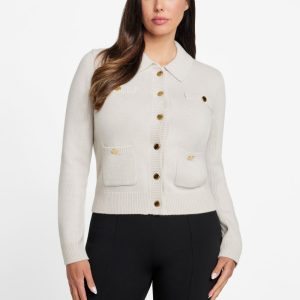 Afrah Pockets Cardigan Sweater - White