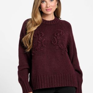 Ahlam Crewneck Embroidered Sweater - Purple