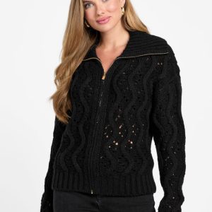 Adenora Zipped Cardigan Sweater - Black