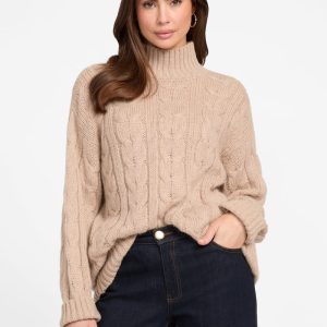 Aida Maxi Cable-Knit Sweater - Beige