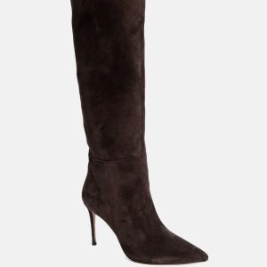 Suede Knee-High Stiletto Boot - Brown