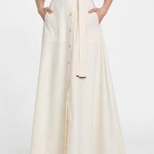 Pat Belted Maxi Skirt - White