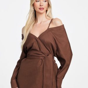 Eco Greta Linen-Blend Wrap Tunic - Brown