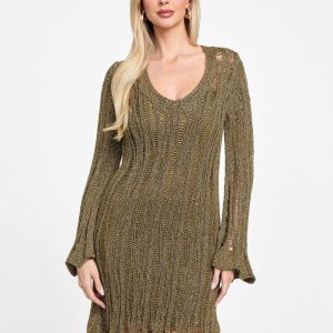 Lucky Crochet Flared Dress - Green