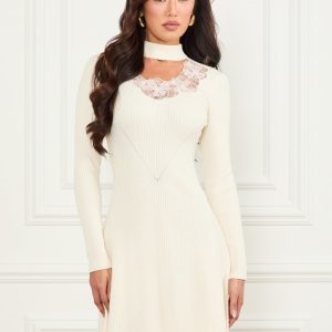 Candice Lace-Trim Sweater Dress - White
