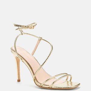 Metallic Leather Strappy Heel - Gold