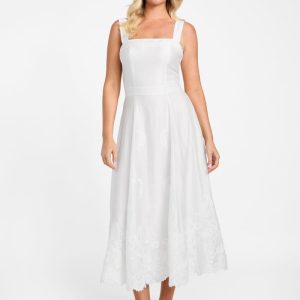 Eco Mindy Embroidered Midi Dress - White