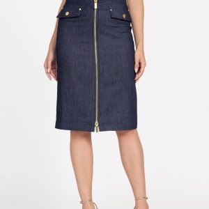 Denim Midi Pencil Skirt - Green