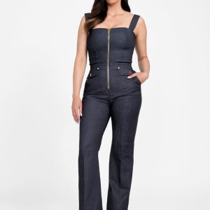 Denim Detachable Strapless Zip Jumpsuit - Blue